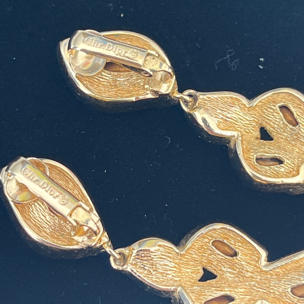 Christian Dior Crystal Drop Gold Toned Earrings Signed Dangle Statement Vintage - Picture 4 of 8